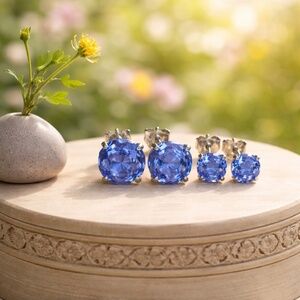 New Rose Cut Burma Sapphire Earrings Sterling Silver , September Birthstone 6mm